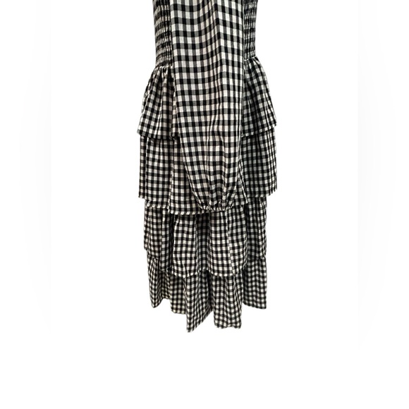 JessaKae Gingham Plaid Dress Smocked Size M Black White Tiered Cottage Milkmade - Picture 6 of 13